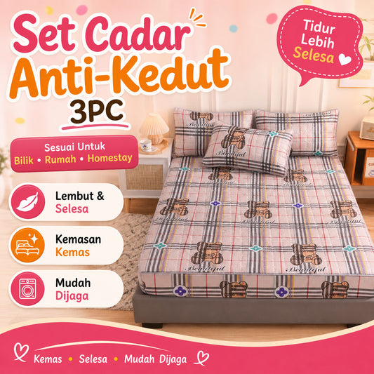 Set Cadar Single Anti-Kedut 3-dalam-1