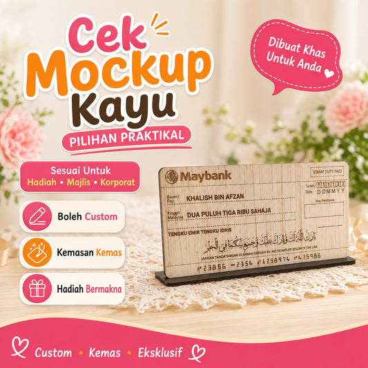 Mockup Cek Kayu Ukir Custom