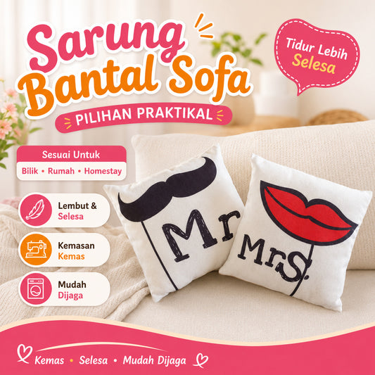 Sarung Kusyen Mr & Mrs