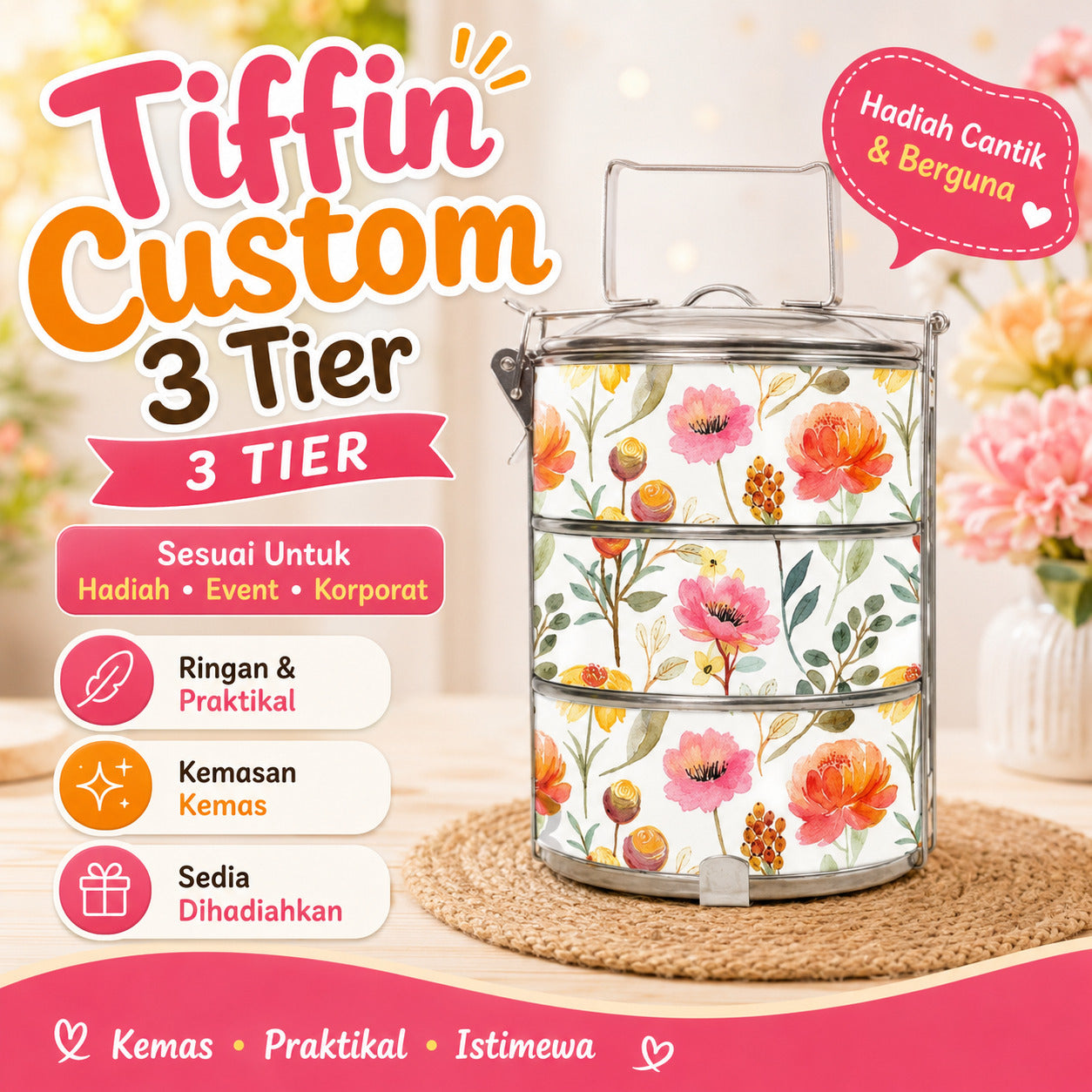 Mangkuk Tingkat Custom 14 cm – 3 Tingkat