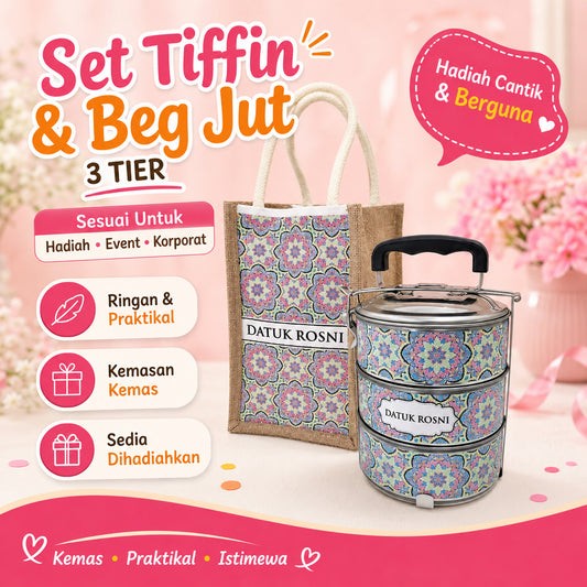 Set Tiffin & Beg Jute Custom (2/3 Tingkat)