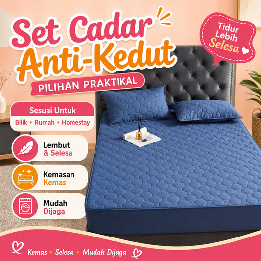 Cadar Anti-Kedut Cotton + 2 Sarung Bantal