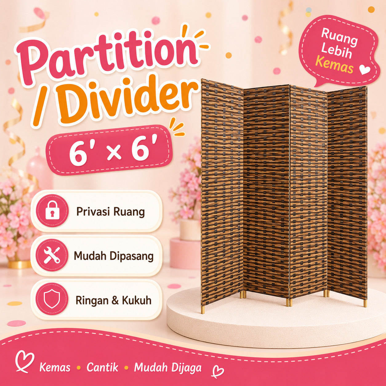 PARTITION / DIVIDER 6' X 6' / SURAU / RUMAH GOOD QUALITY