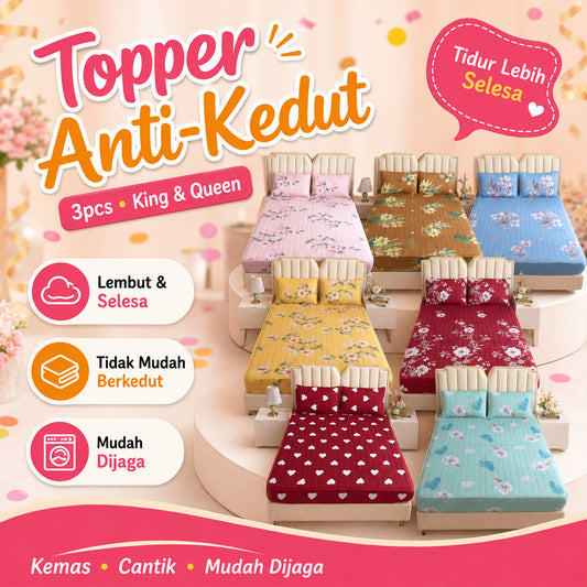 Topper & Cadar Anti-Kedut 3-dalam-1