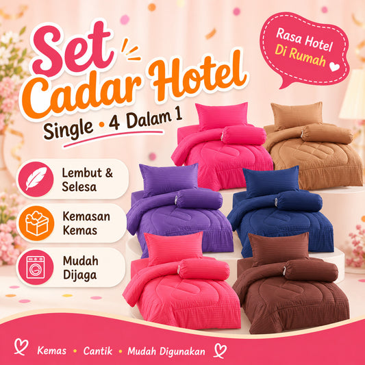 Set Cadar Hotel Single 4-dalam-1