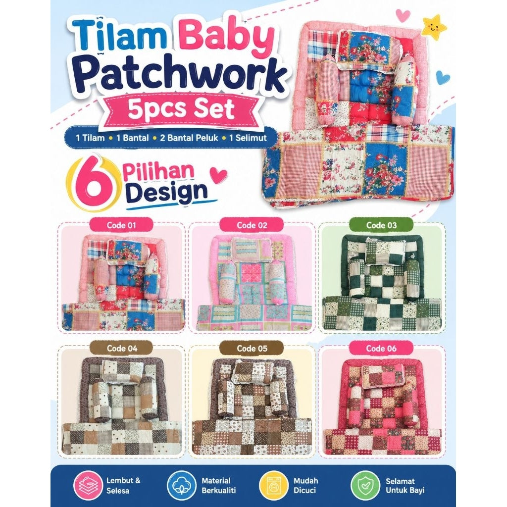 Set Tilam Bayi Patchwork 5-dalam-1