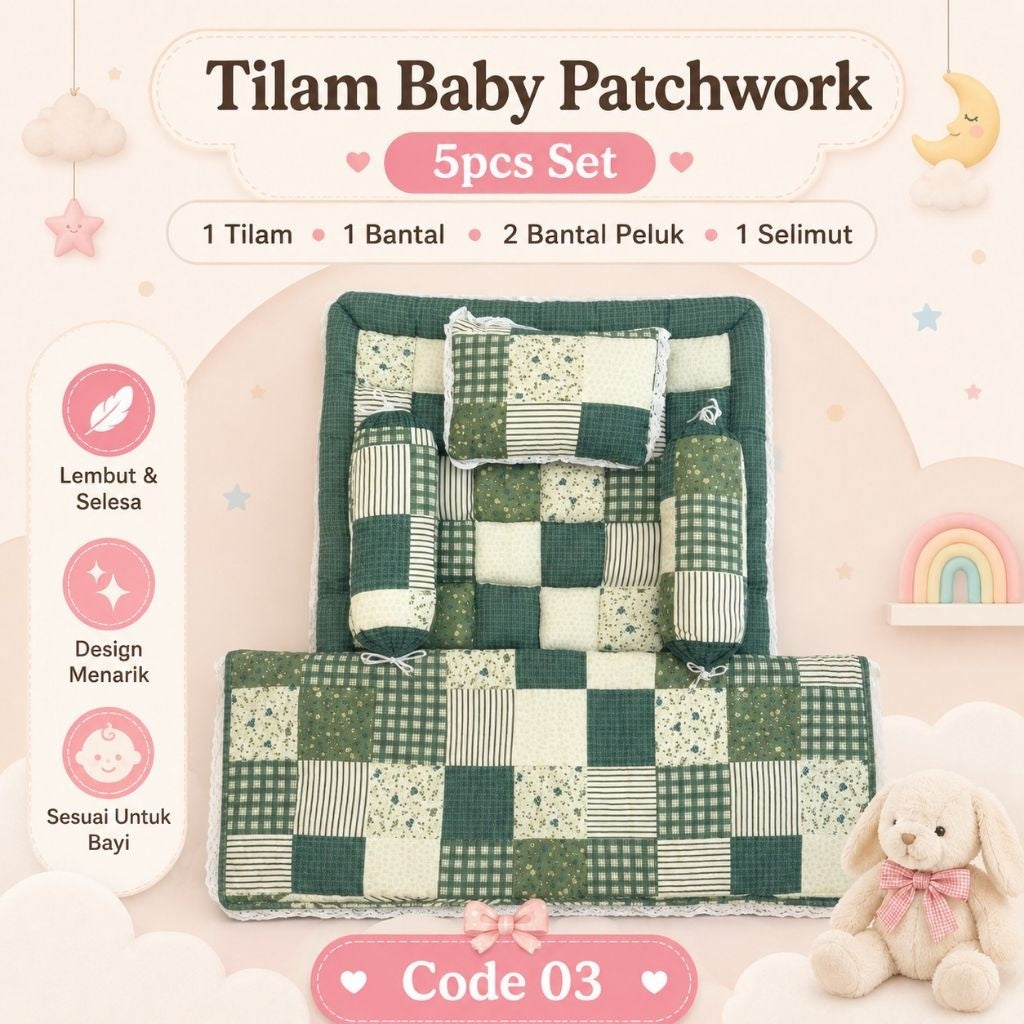 Set Tilam Bayi Patchwork 5-dalam-1