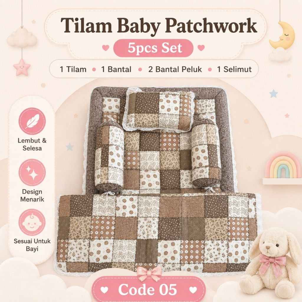 Set Tilam Bayi Patchwork 5-dalam-1