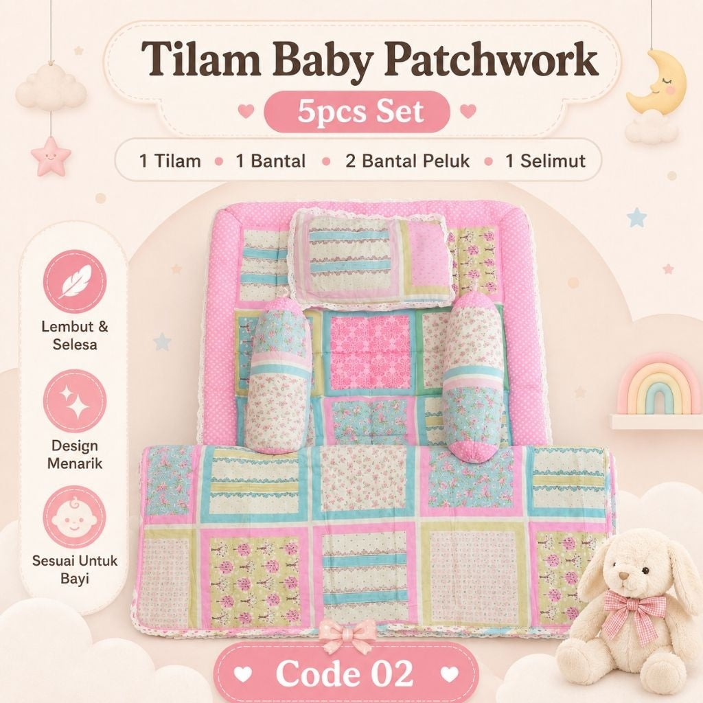 Set Tilam Bayi Patchwork 5-dalam-1